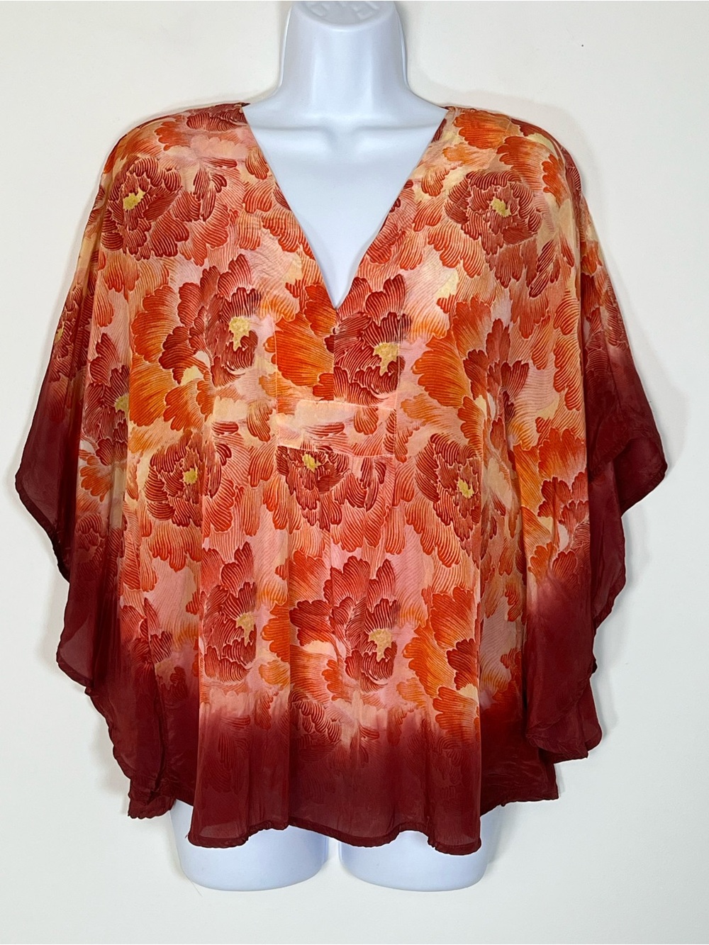 Sundance Sunrise Garden Floral Ombre Kimono V-Neck Blouse Top XS